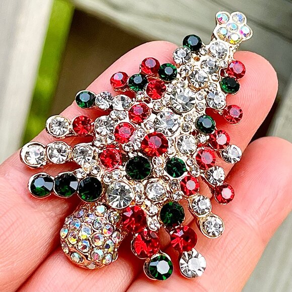 Christmas Tree Brooch Rhinestone Tree Brooch Christmas Tree Pendant - Picture 1 of 5